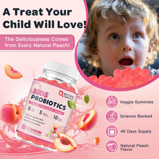 NATURE TARGET Probiotics for Kids, Kids Probiotic 90 Gummies