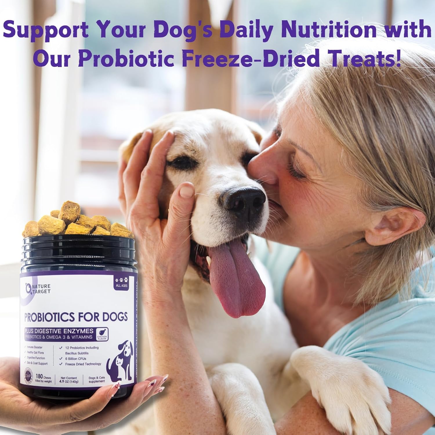 Support your dogs' and cats' daily nutrition with Nature Target Probiotic Freeze-Dried Treats.