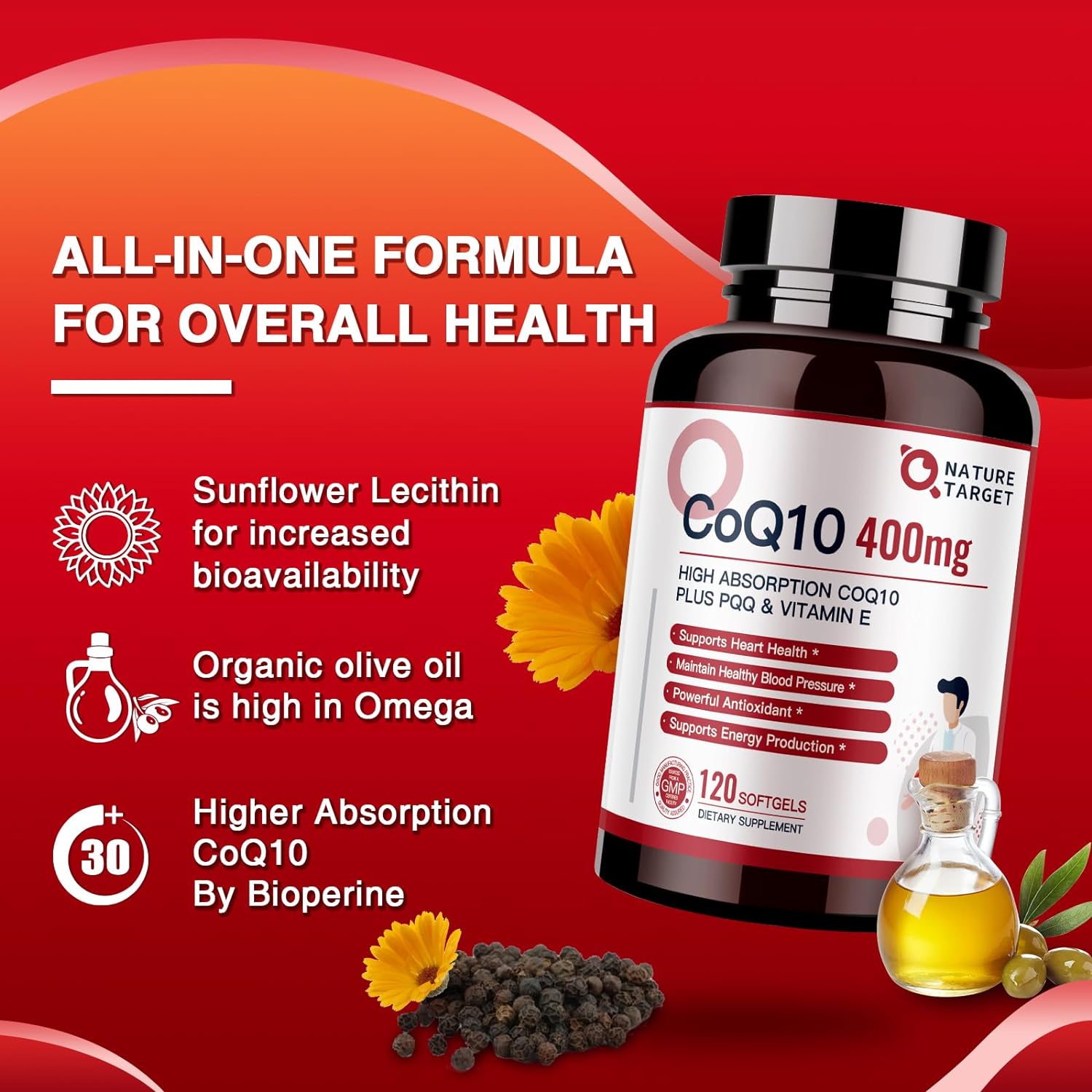 CoQ10 400mg Plus PQQ with Vitamin E & Organic Olive Oil